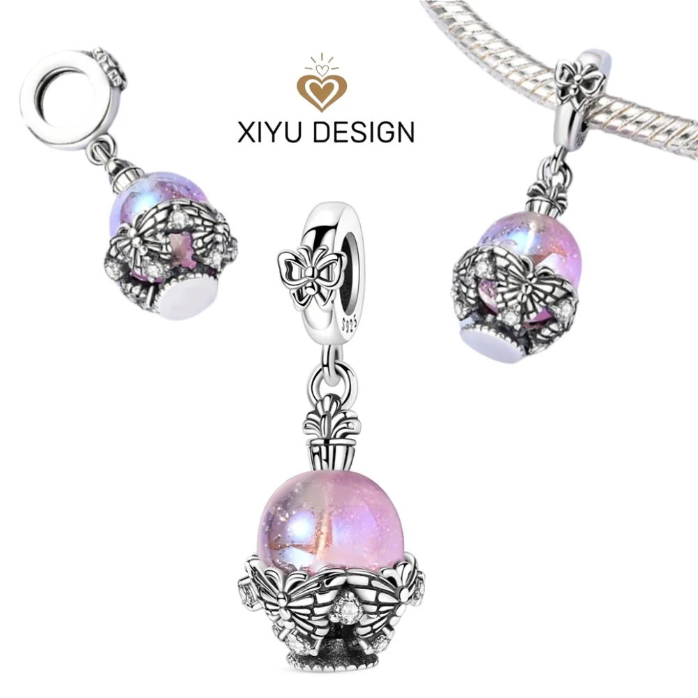 

925 Sterling Silver Romantic Butterfly Purple Magic Ball Charms Beads Fit DIY Bracelets Keychains Women Jewelry Gifts