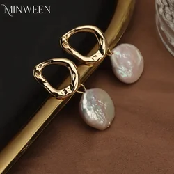 Natural Baroque Pearls11-13mm Coin White Freshwater Pearl And 18k S925 stud earrings wholesale