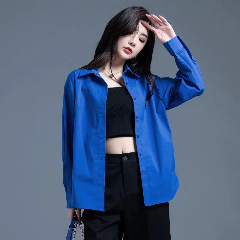 

Temperament All-match Polo Neck Blouse Spring Autumn New Long Sleeve Solid Loose Korean Shirt Tops Fashion Trend Women Clothing
