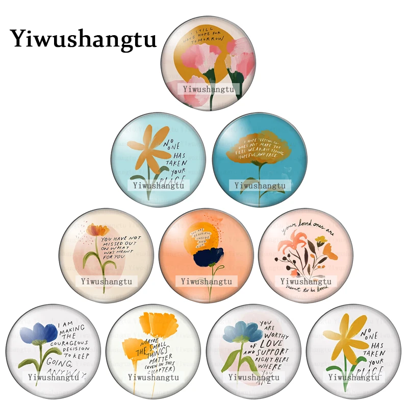 

Flowers message blessing good language painting 12mm/18mm/20mm/25mm Round photo glass cabochon demo flat back Making findings