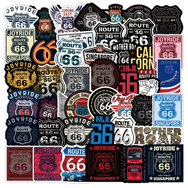 50PCS Route 66 Personalized Creative Graffiti Trendy Cool Car Cup Luggage Computer Skateboard Decoration Waterproof Sticker