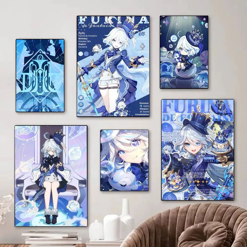 Game Genshin Impact Furina  Classic Vintage Posters Decoraci