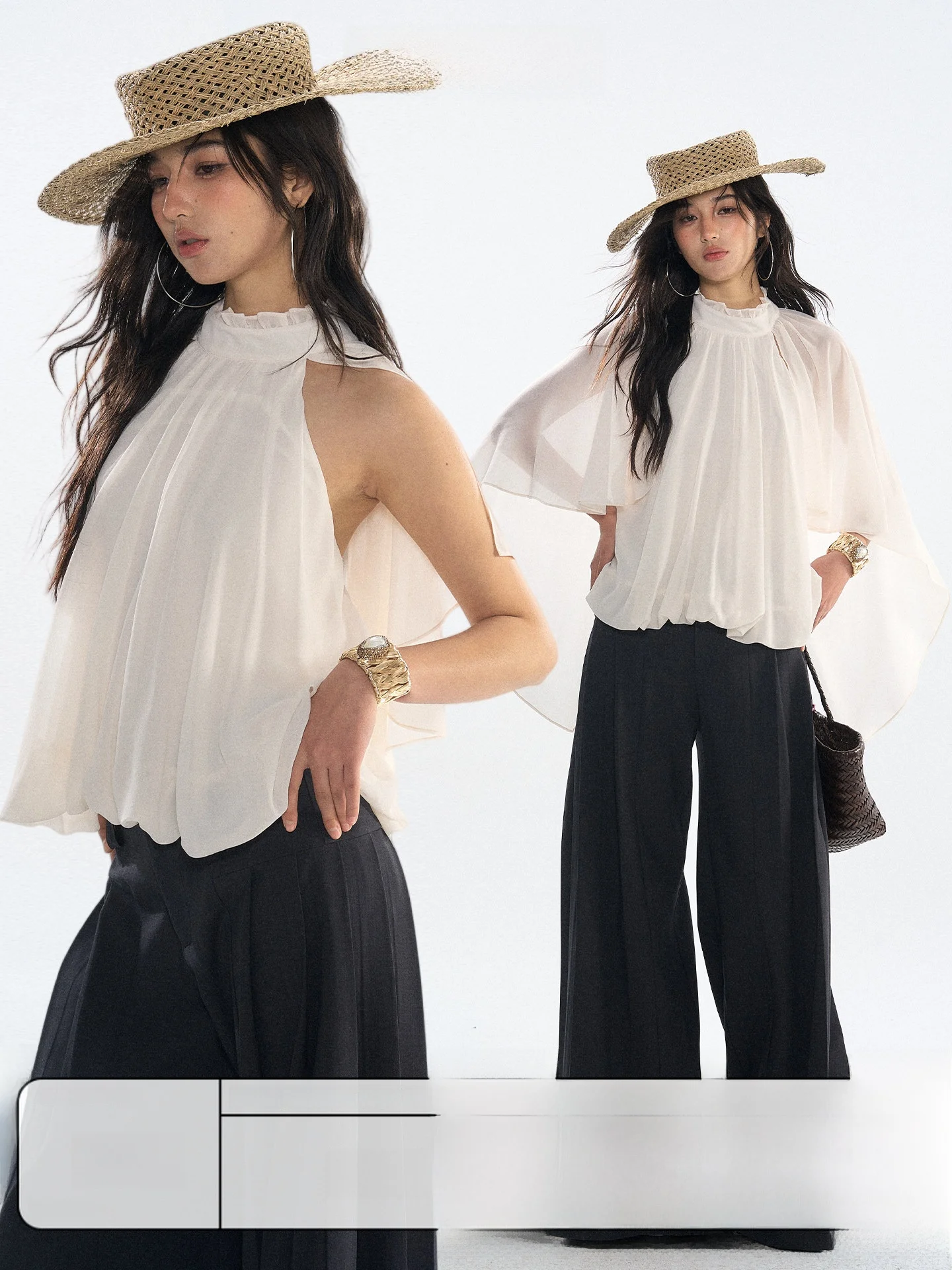 

RedBling Original Design Lace Oversized Sleeveless Mesh Cover up Summer New Shoulder Bared Splice Chiffon Top Casual Style