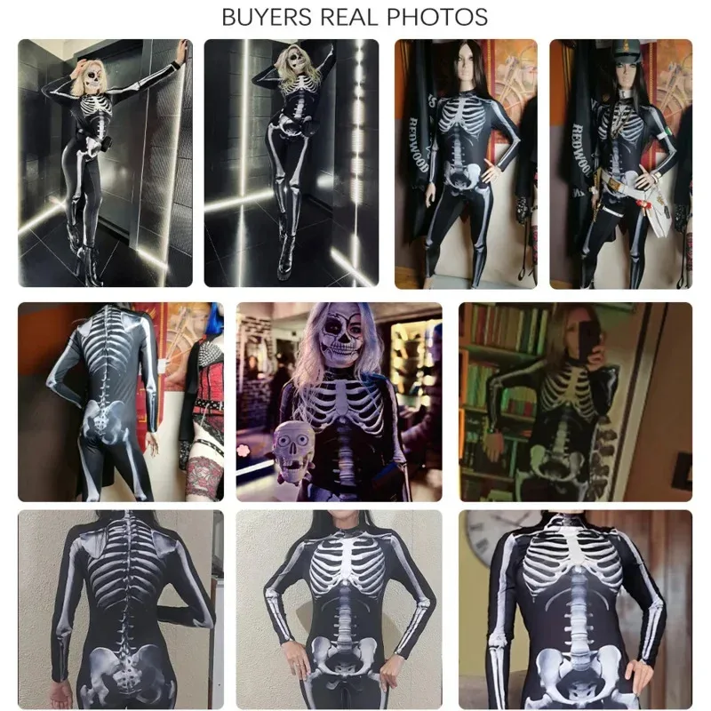 NO4 VIP FASHION Adult Skeleton Cospaly Costume Unisex Halloween Ghost Jumpsuit Carnival Party Zentai Bodysuit Scary Show VOCOS