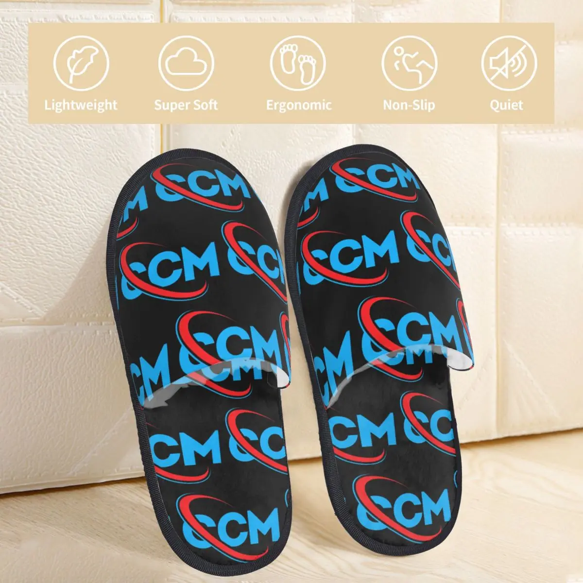 CCM Canada Logo Ice Hockey Plush Slippers Bedroom Cozy Household Fur Slides Slippers Non-skid