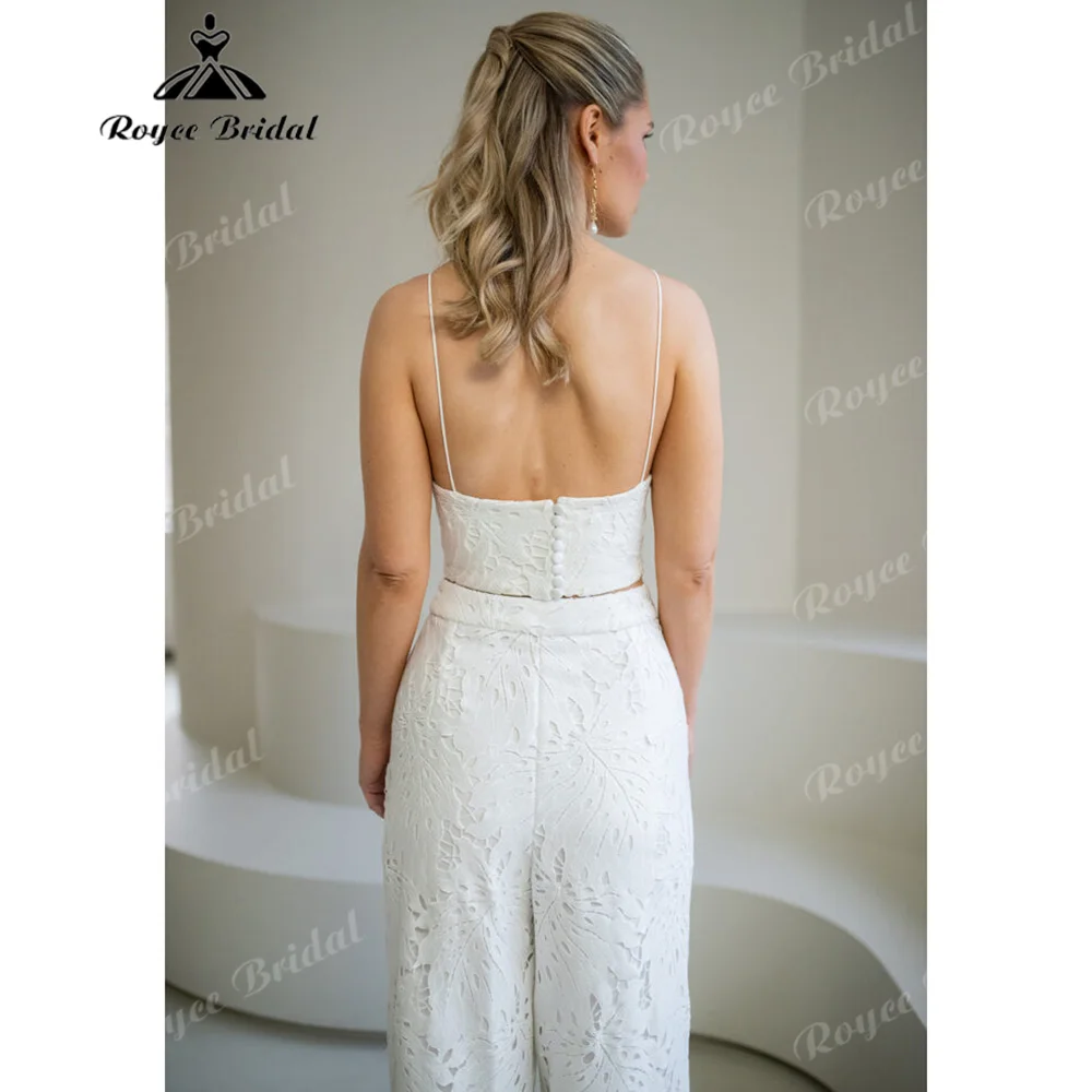Two Piece Boho Wedding Jumpsuit Spaghetti Strap Sweetheart Neck Hollow Lace Bridal Pants Back Button Vestido De Novia Customized