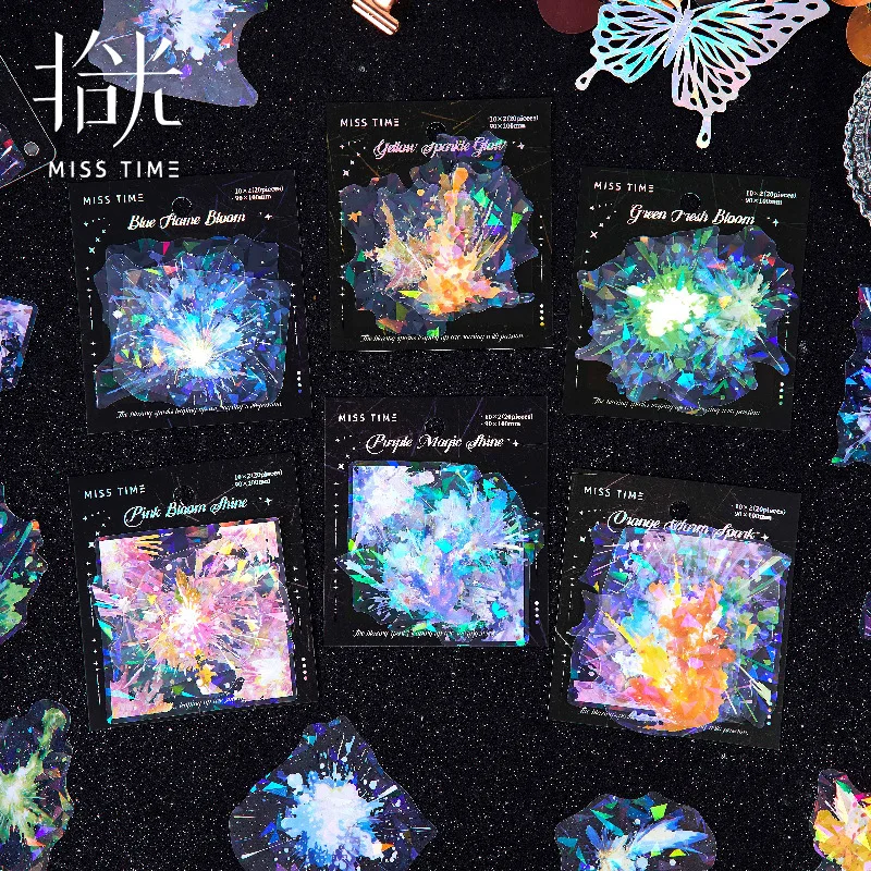 

Time Glow Glitter PET Stickers, Sparkling Shell Effect for Scrapbooking, Transparent Waterproof Decals for Journal DIY Craft​