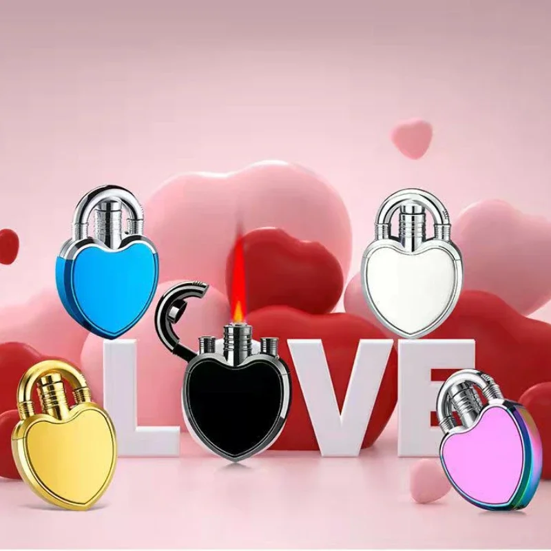 Jet Lighter Love Heart Shape Butane Turbine Torch Lighter Red Flame 1300 C Windproof Inflatable Gas Lighter Gadget