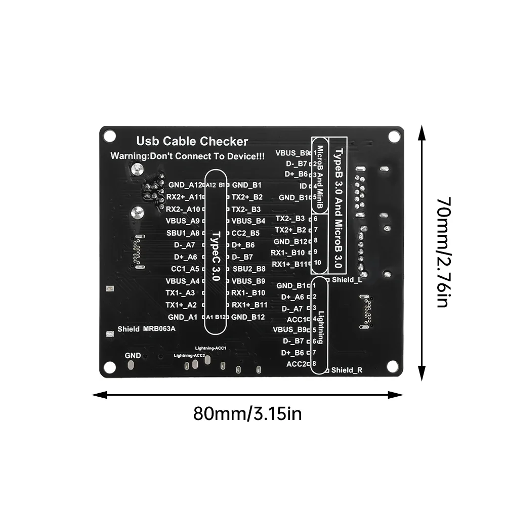 USB Data Cable Test Board USB Cable Checker Type-C Micro A Type B