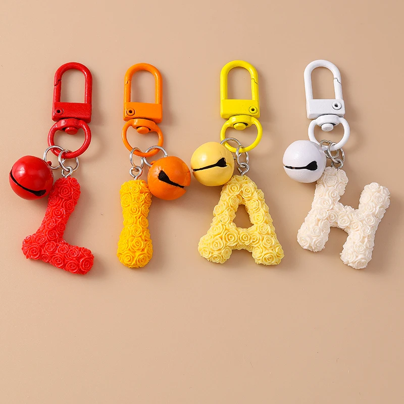 

Cute Resin Rose Flower Initial Letter Keychain Alphabet Key Ring Women Girls Handbag Pendant DIY Jewelry Accessories