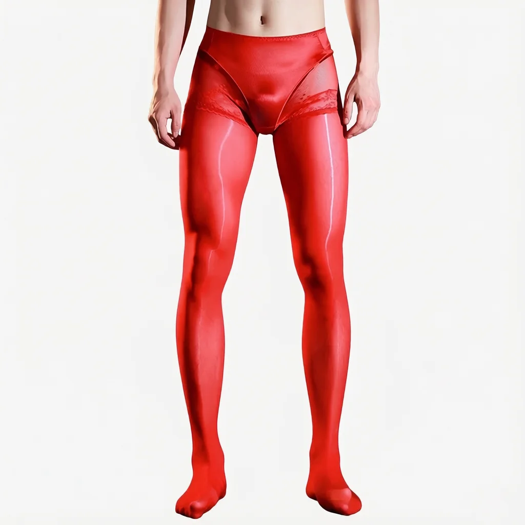 Men's Ultrathin Oil Shiny Pantyhose Fashion 2 In 1 Underpants Patchwork Tights Man Shaping Leggings Elastic Lingeries view 6