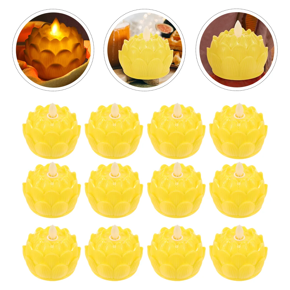 12 Pcs Lotus Lamp Decoration Candles Mini Diwali Lightings Flameless Tea LED Real Wax Simulation Lights Lantern Creative Buddha