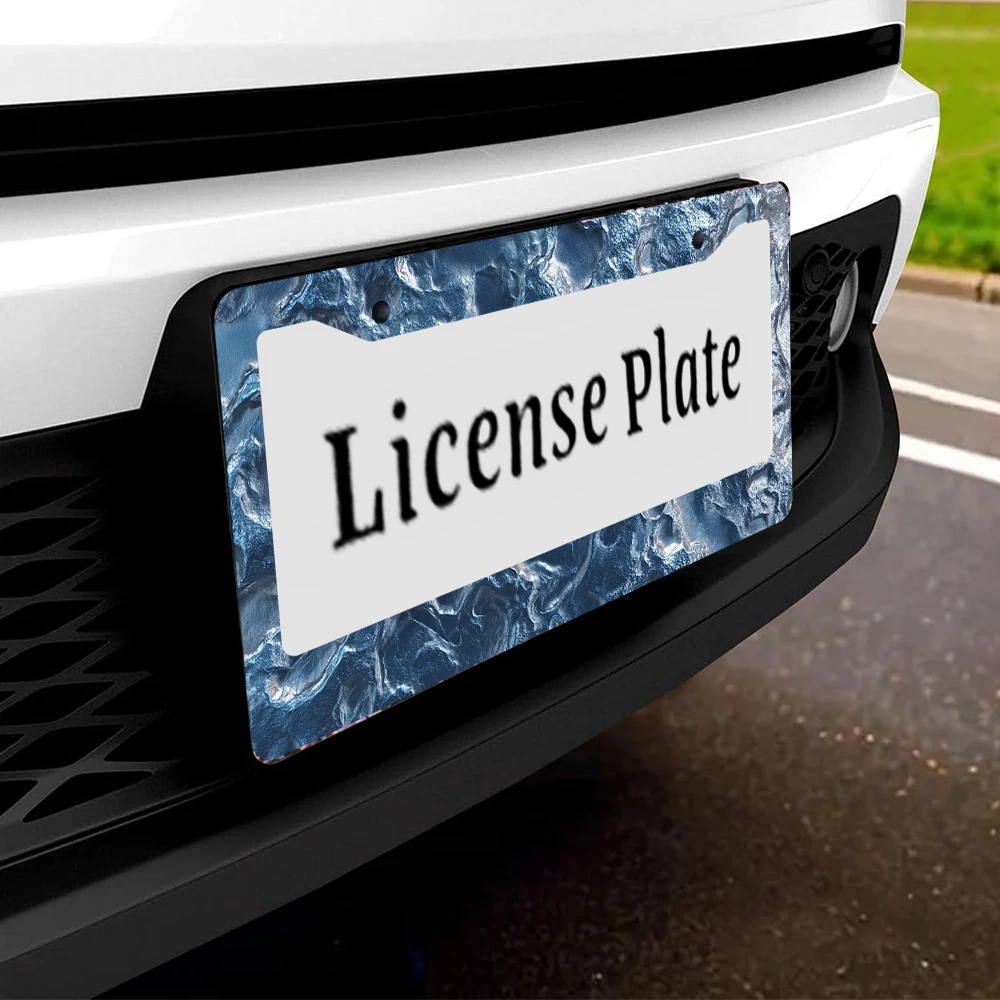 1 قطعة موجة المحيط الأزرق نمط 2 حفرة إطار لوحة الرخصة مادة الألومنيوم 6x12 بوصة مع طقم مسامير ربط الرجعية الجدة سيارة الديكور #5