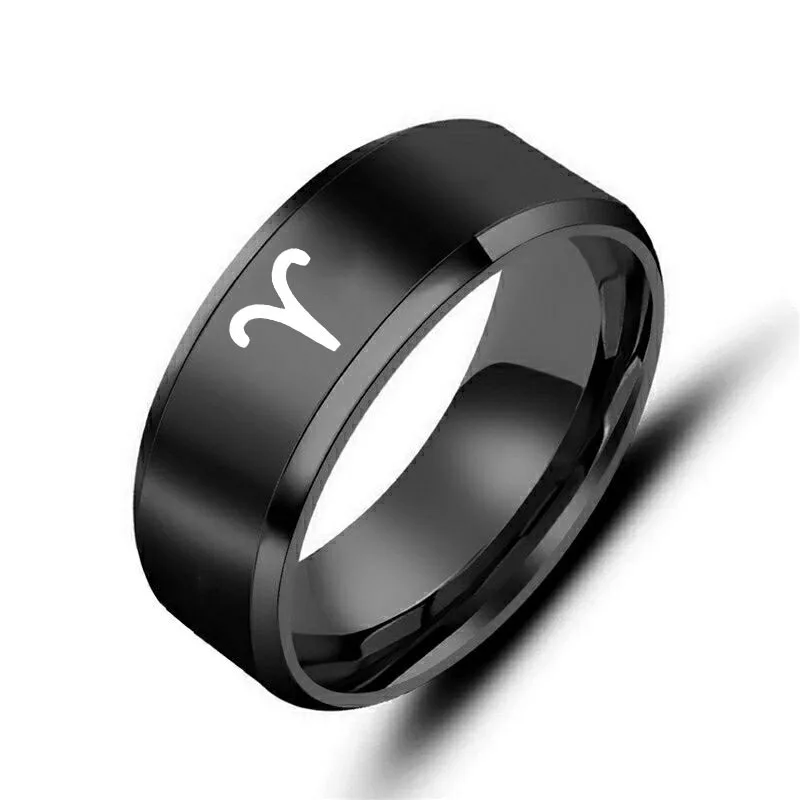

12 Constellations Ring for Men Women 8mm Stainless Steel Classic Fashion Charm Jewelry Gift - Horoscope Anel Male