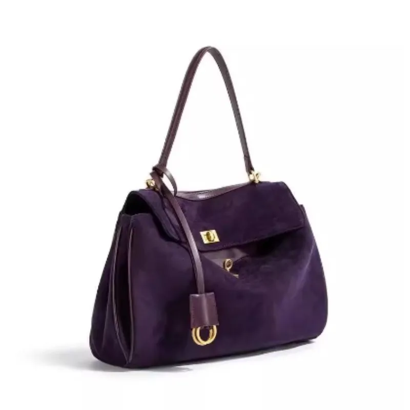 Light Luxury and High-end Frosted Acai Berry Purple Tote Bag for Women  Autumn  Winter New Fashion Trendy Shoulder Crossbody Bag