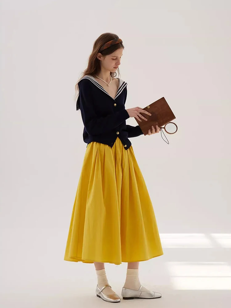 Fashionable Yellow Half Skirt A-Line Elastic Waist Women's New Style Slimming Long Dress Korean Style Spring Summer Skirt