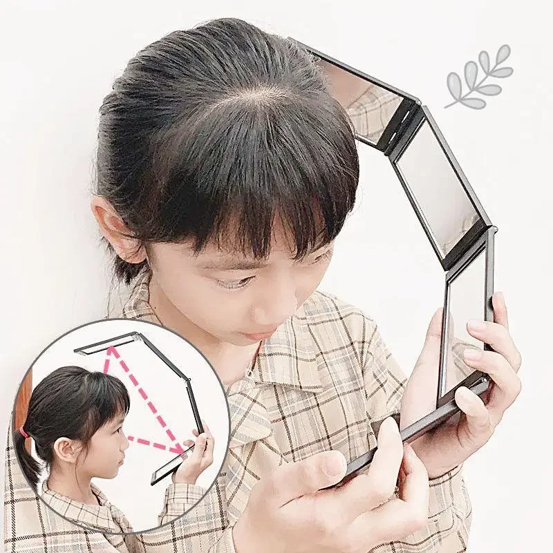 4 Sides Foldable Makeup Mirror 360 Angle Folding Portable Makeup Mirror Handheld Desktop Grooming Mirror Rearview Makeup Tools