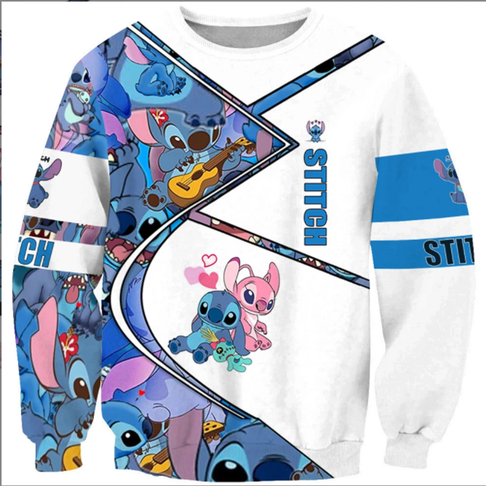 2024 New Stitch Anime Fashion Men\'s Spring Children\'s Sweater Women\'s Top Street Style Casual Round Neck Sweater