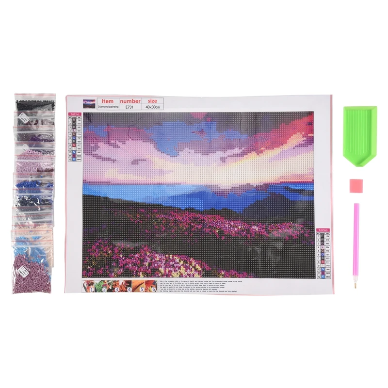 DIY 5D Diamond Embroidery Landscape Sunrise And Purple Flower Pattern Painting Rhinestones Diamond Kits D170