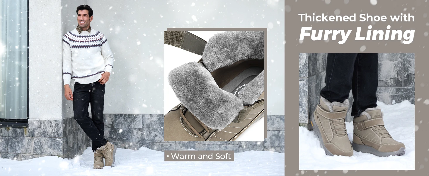 FitVille Extra Breite Herren-Wanderstiefel, Warm Gefüttert mit Fell, Schneewinterstiefel, Leichte Rutschfeste Outdoor-Trekkingschuhe für Herren, Herbst – Detail 8