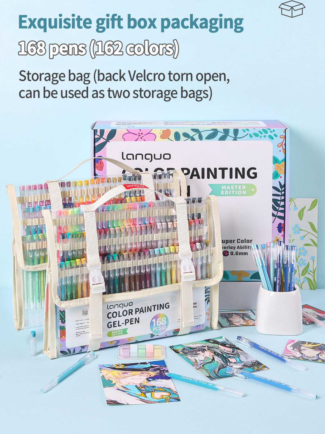 Blue Fruit Painting Journal Pens Colorful Painting Gel Pen Gift Box Set 162 Colors (168 Pieces) 0.6mm Needle Tip Acrylic Markers Stackable Colors Student Color Pens Art Storage Large Capacity Ink Pens Suitable for Diaries, Cards, DIY Art Creation