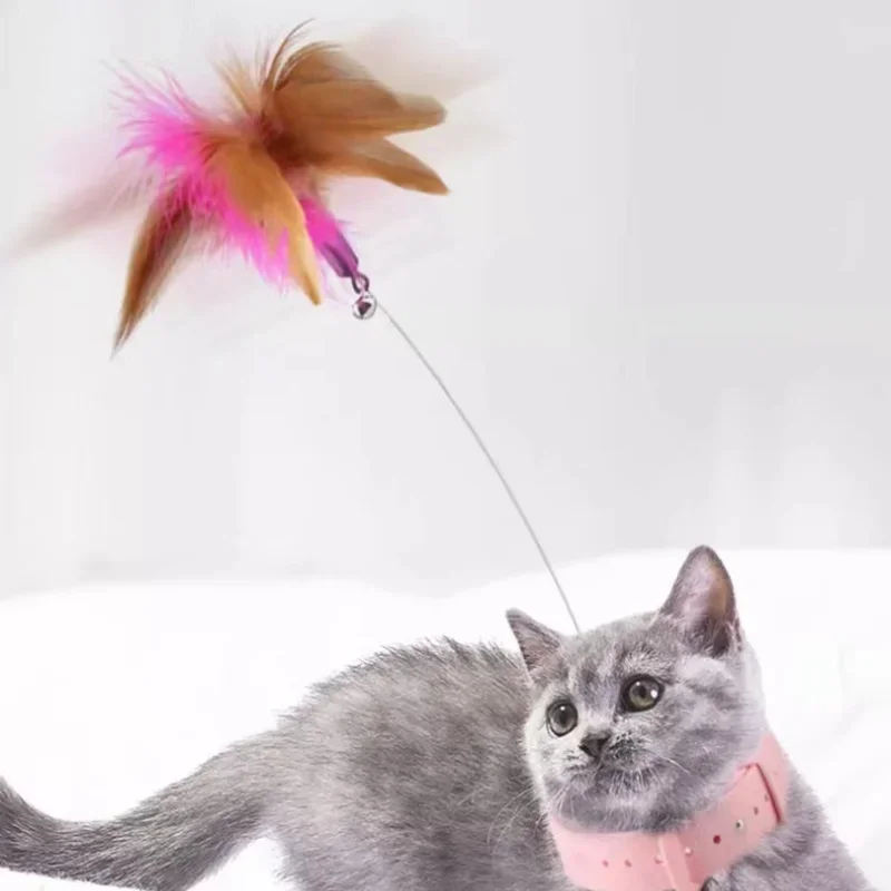 Interactive Cat Toy Self-hi Game for Cats Feather Teaser Stick with Bell Cat Teaser Stick Collar Kitten Playing Pet Accessories