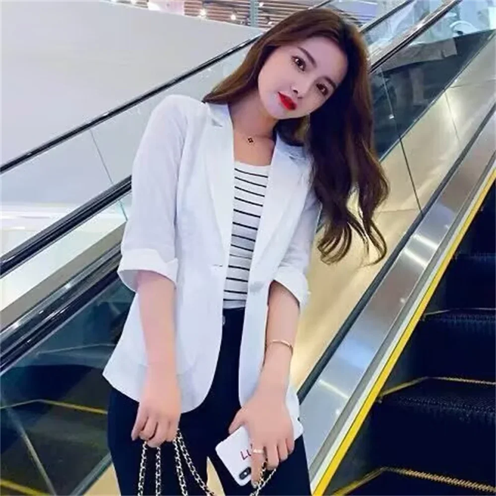 

Summer elegant jackets Women's Short blazersWhite woman blazer for women Fashion New Cotton Linen Suit Women's Jacket Spring