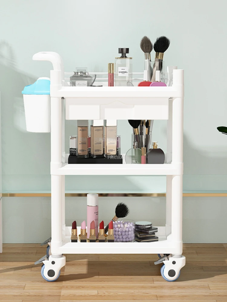 

Simple Plastic Salon Trolleys Beauty Salon Wheels Tool Trolley Modern Salon Furniture Portable Medical Trolley Home Storage Rack