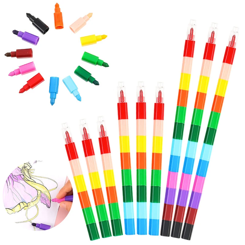 12Colors Crayon Rainbow Building Blocks Painting Pens School Office Drawing Birthday Party Gift Kindergarten Carnival Gifts TMZ