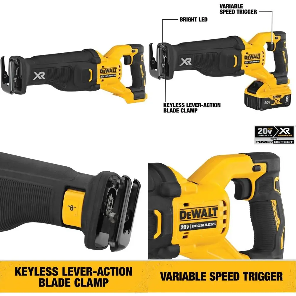 Serra alternativa sem fio 20V MAX XR com tecnologia de detecção de energia, opção somente ferramenta para uso profissional