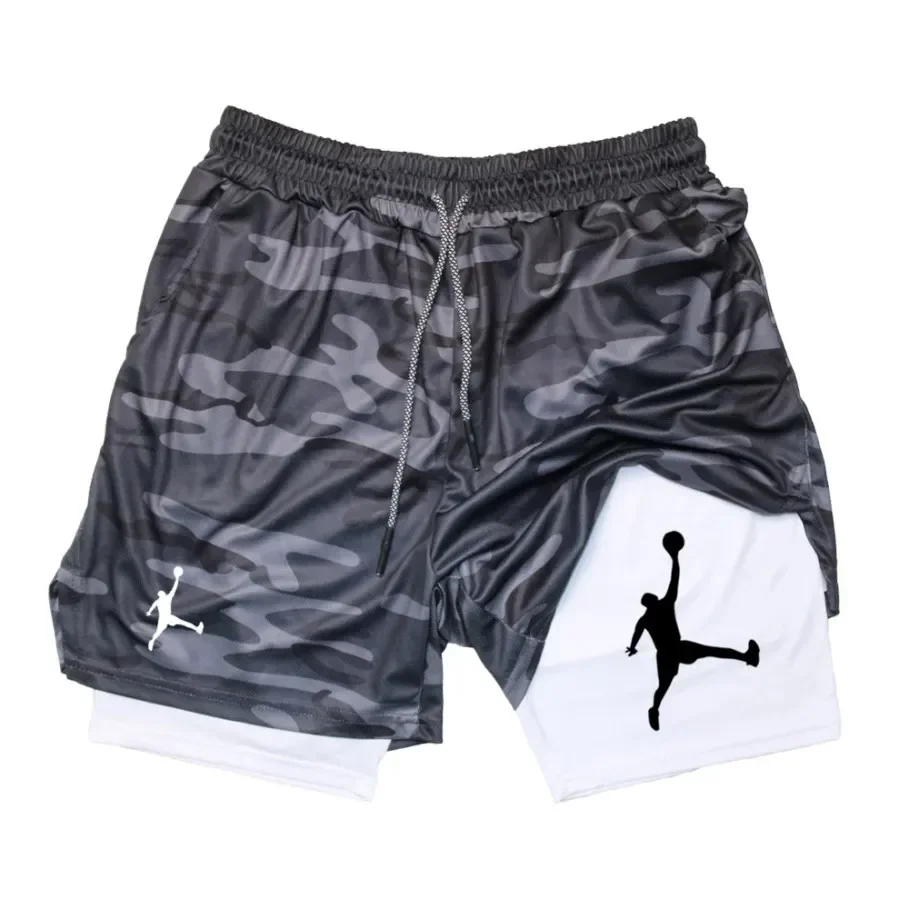 2025 Sneldrogende en ademende gymtrainingsshorts voor heren, modieuze twee-in-één joggingshorts, zomerse casual sportshorts