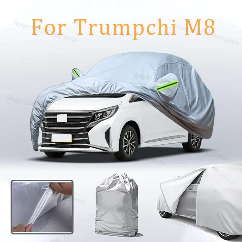 

For Trumpchi M8 Car Cover Door Zipper Full Exterior Black Silvery-Auto Cover Sunshade Dustproof Sunscreen Reflective strips