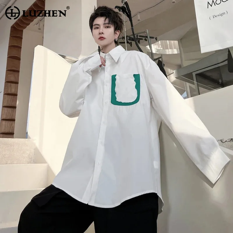 

LUZHEN Personality Fashion Letter Pattern Splicing Design Long Sleeved Shirts Personality Trendy Street Korean Men's Tops LZ3792