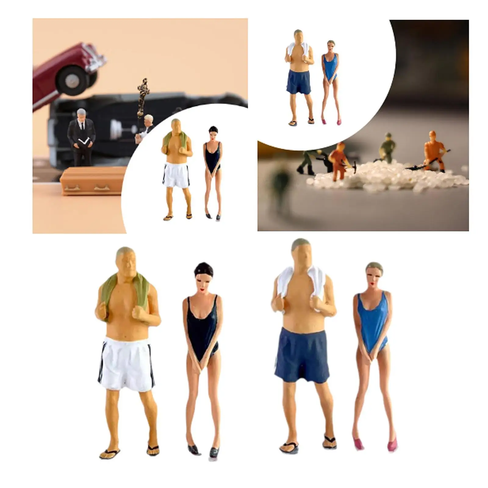 2 Pieces Diorama Figures Miniature Scene Hand Painted Swimsuit Girl and Old Man for Desktop Ornament Railway Sets Photo Props