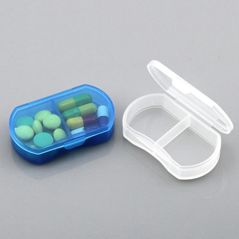 2 Compartments Travel Pill Organizer Moisture Proof Small Pill Box, Daily Pill Case Portable Medicine Vitamin Holder Container