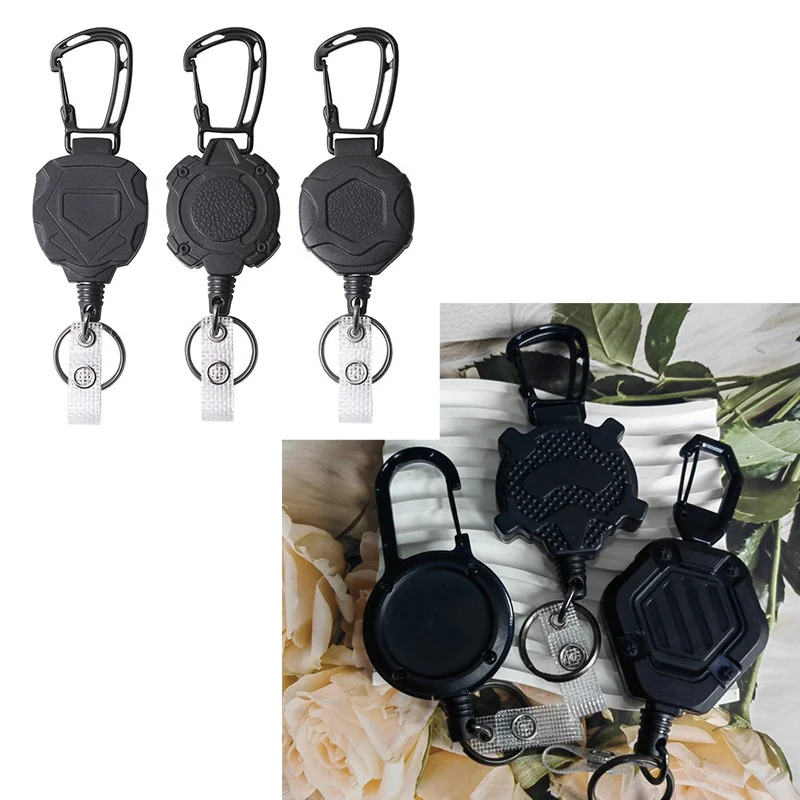 

Outdoor Retractable Keychain Badge Clip ABS Retractable Card Holders Extendable Key Chain Steel Wire Rope Outdoor Key Ring