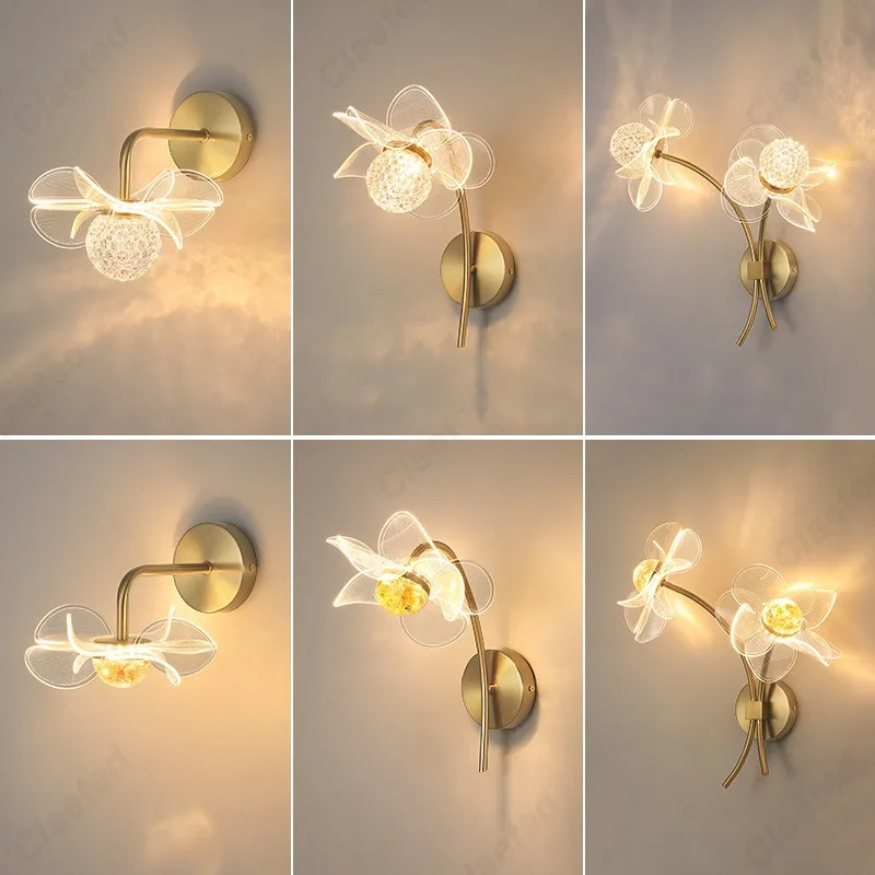 

Simple LED Flower Acrylic Wall Lamp Bedroom Bedside Lamp Dining Room Living Room Corridor Background Decoration Lighting Fixture