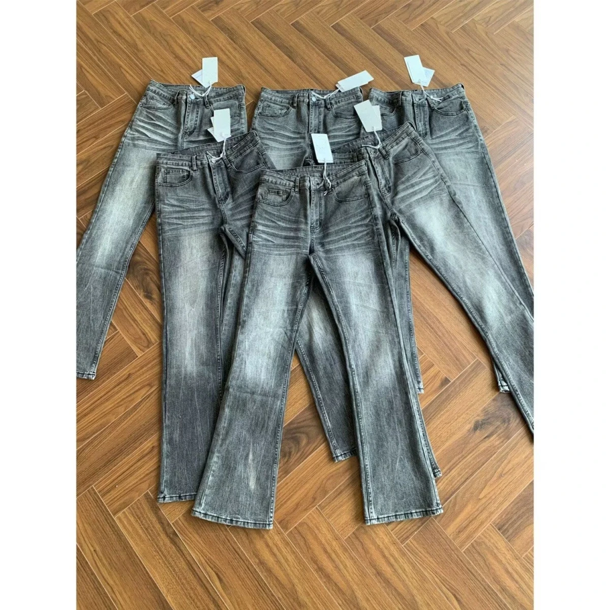 Calças Jeans Estilo Americano com Efeito de Ondas, Corte Slim Fit, Vintage, Perna Larga, Harem, em Algodão e Poliéster para H...