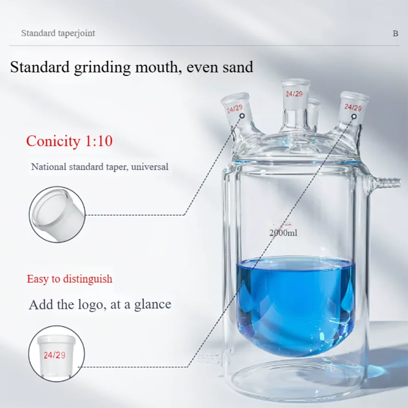 Glass four-neck jacketed reaction bottle kettle double-layer jacketed reactor bottle 50 100 150 250 500 1000 2000 3000 5000ml