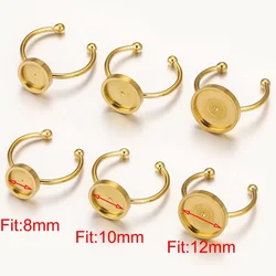10pcs Stainless Steel Adjustable Ring Settings Gold Tone Blank Base 8/10/12mm Glass Cabochons Bezels Jewelry Making Supplies
