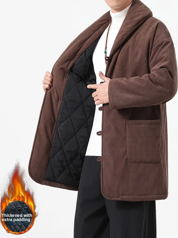 

Мужская хлопковая куртка-ханфу в новом китайском стиле, свободного кроя, средней длины, модная, городская, повседневная, длинная, ветровка