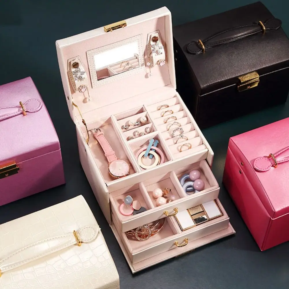 PU Leather Jewelry Packing Bag Multi-layer Rings Necklace Jewelry Holder Organizer Large Capacity Square Jewelry Box Outdoors