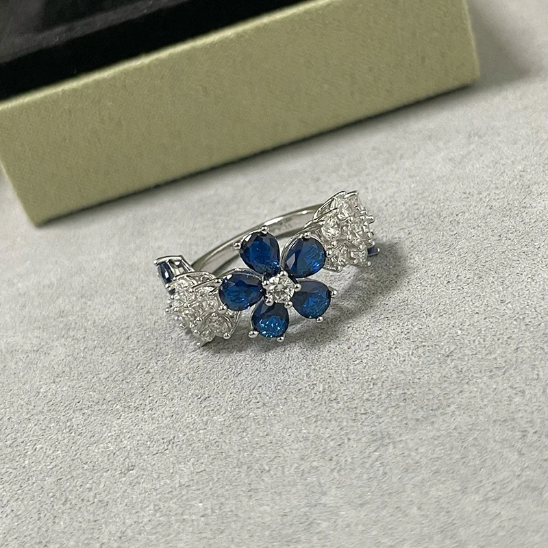 Pure 925 Sterling Silver Rings Wedding Classic Luxury Design Party Fashion Engagement Lover Ring Jewelry Cherry Flower Ring