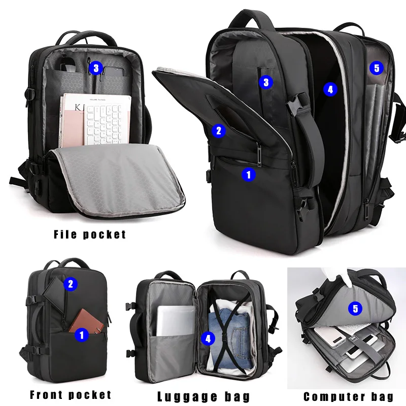 

2026 New Business Travel Backpack Nylon Large Capacity Expandable Laptop Backpack USB Charging Port for women men