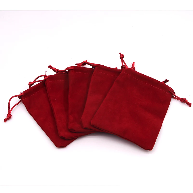 

5pcs/lot Fanshionable Jewelry Packaging Bag Wine Red Velvet Drawstring Pouch Reusable Item Storage Pouch Custom Logo