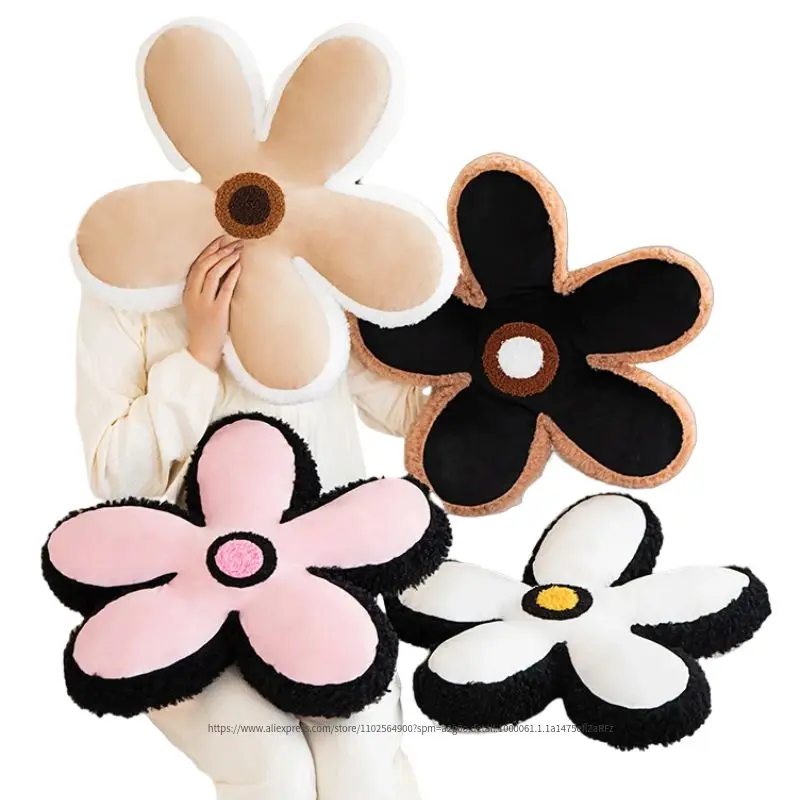 Ins Hot 50cm Comic Style Flower Plant Plush Pillow Stuffed Black Pink White Brown Seat Cushion Decor Party Prop for Sofa Gift