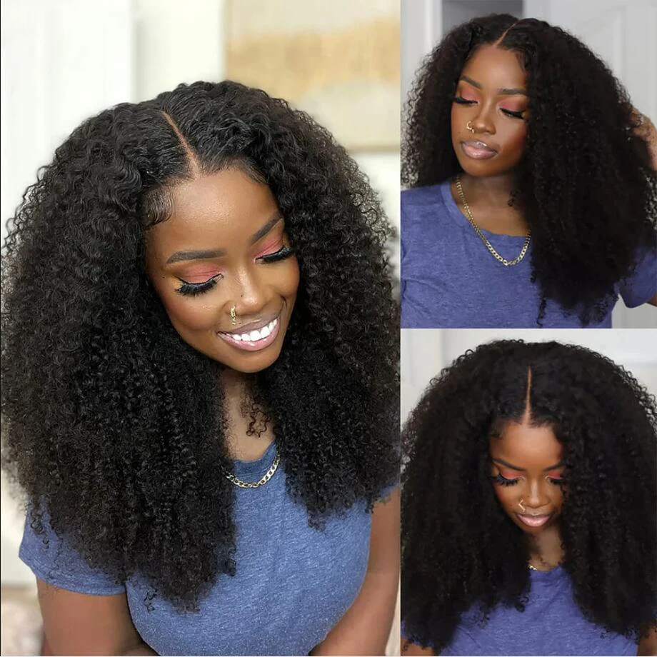 Soft Preplucked 26Inch Long Natural Black Kinky Curly 180Density Synthetic Deep Lace Front Wig For African Women Babyhair Daily