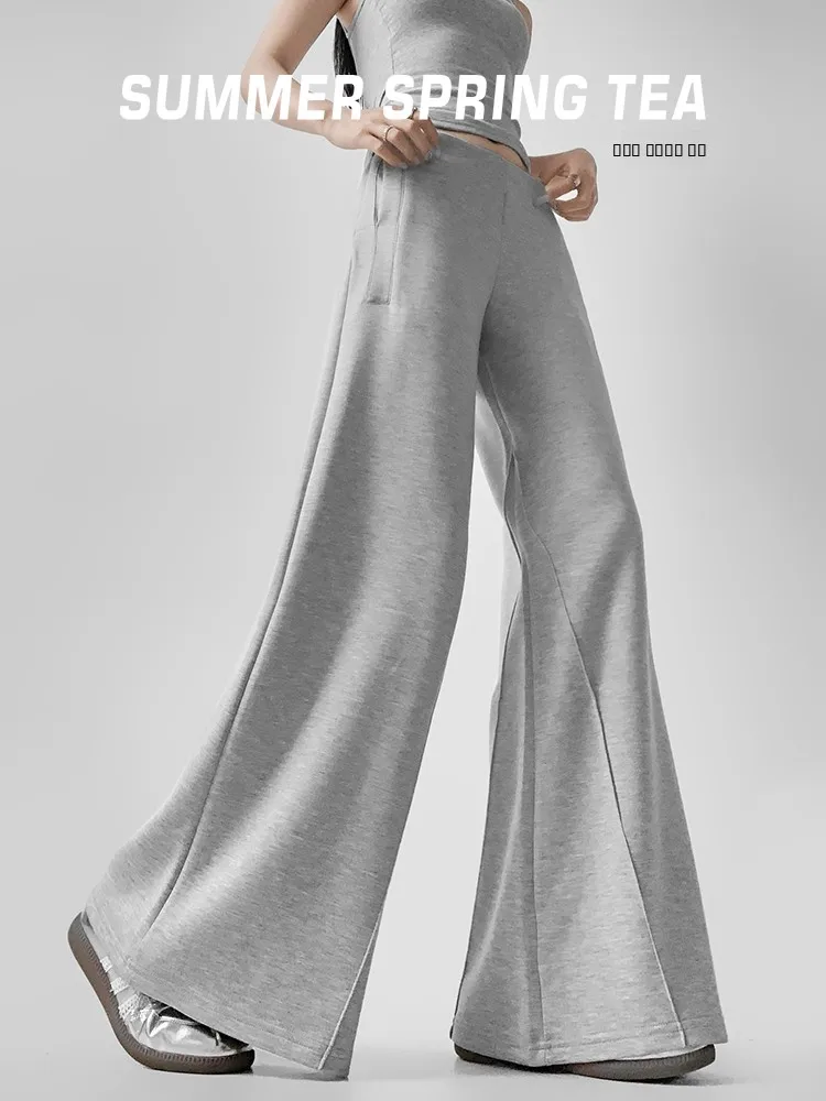 Losse wijde pijpen uitlopende sportbroek Dames zomer lente thee lage taille rechte micro uitlopende losse gevoel vloerlengte broek