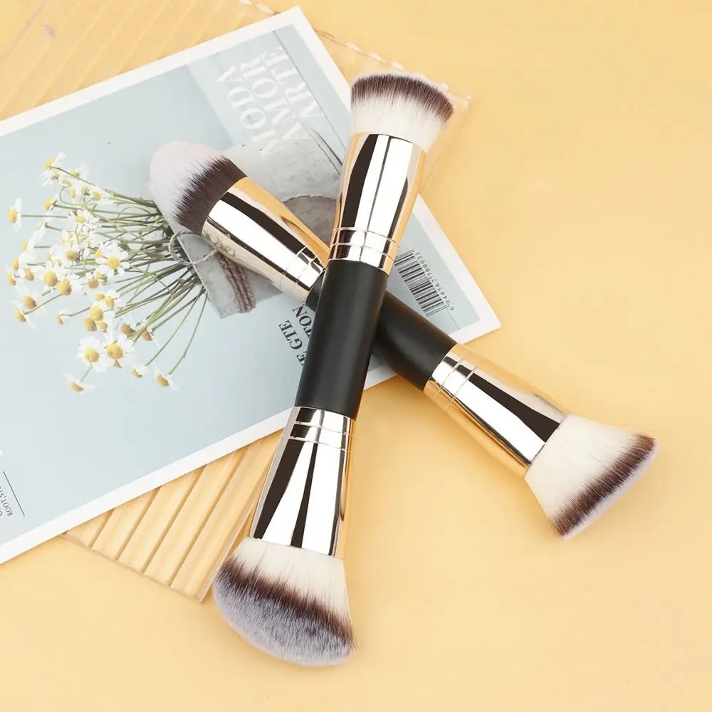 Portable Soft Hair 2 In 1 Makeup Brush Professional Double Head Loose Powder Brush Dense Bristle Multifunction Blush Brush Girl