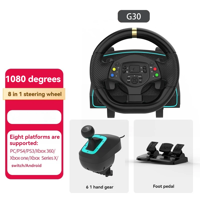 G30 Force Feedback Game Steering Wheel 1080 Degrees Racing Game Simulator PC/PS3/switch/ Android Platform Excellent